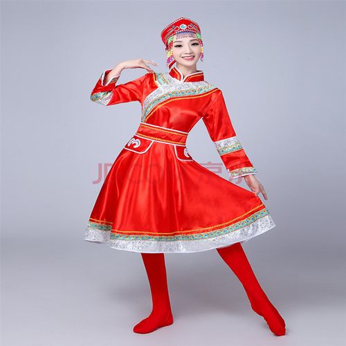 新款蒙古舞蹈演出服女现代蒙古袍广场舞表演服中长款成人舞台衣服2020